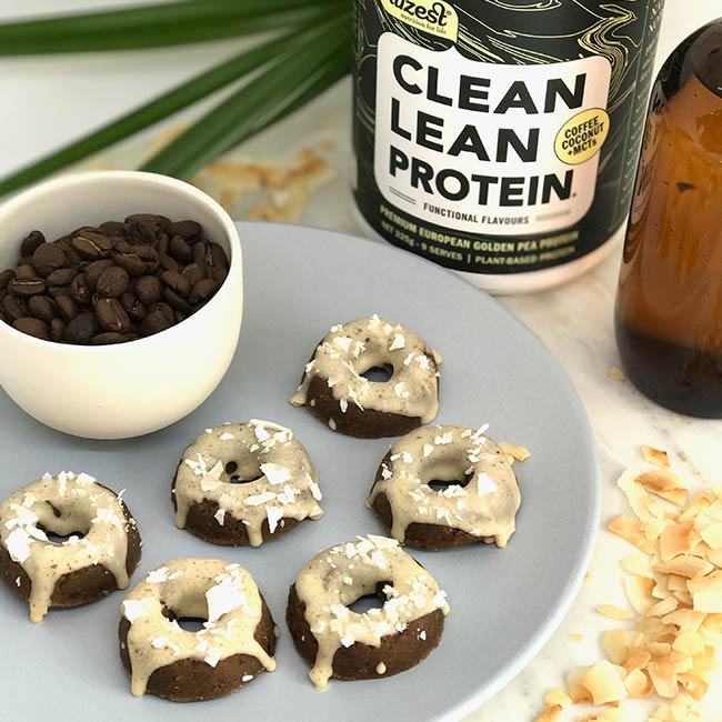 NUZEST RECIPES - PRE-WORKOUT COFFEE COCONUT MCT PROTEIN DONUTS
