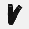 Black socks with 'No Pain' and 'No Gain' text on a white background