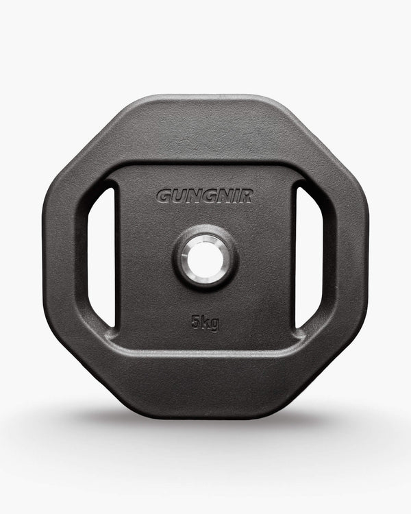 Black weight plate with 'Gungnir' branding on a white background