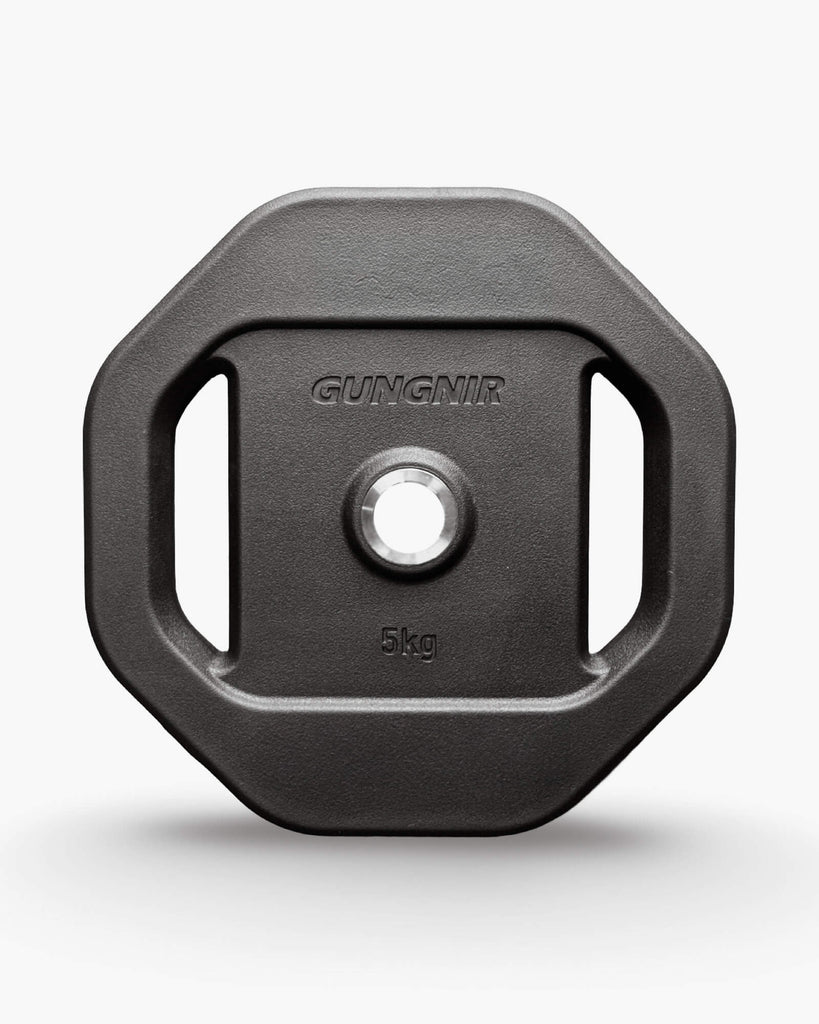 Black weight plate with 'Gungnir' branding on a white background