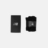 Black gym socks with packaging on a white background