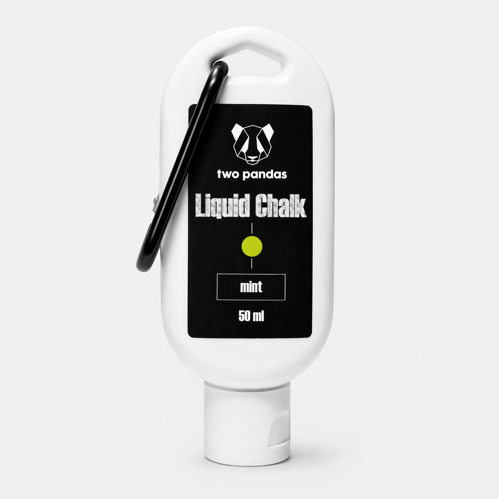 Two Pandas liquid chalk bottle with a carabiner on a white background