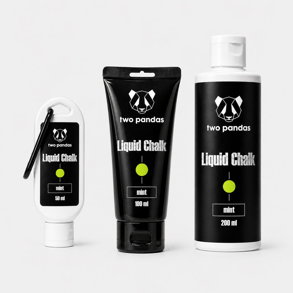 Three bottles of two pandas liquid mint scented chalk on a white background
