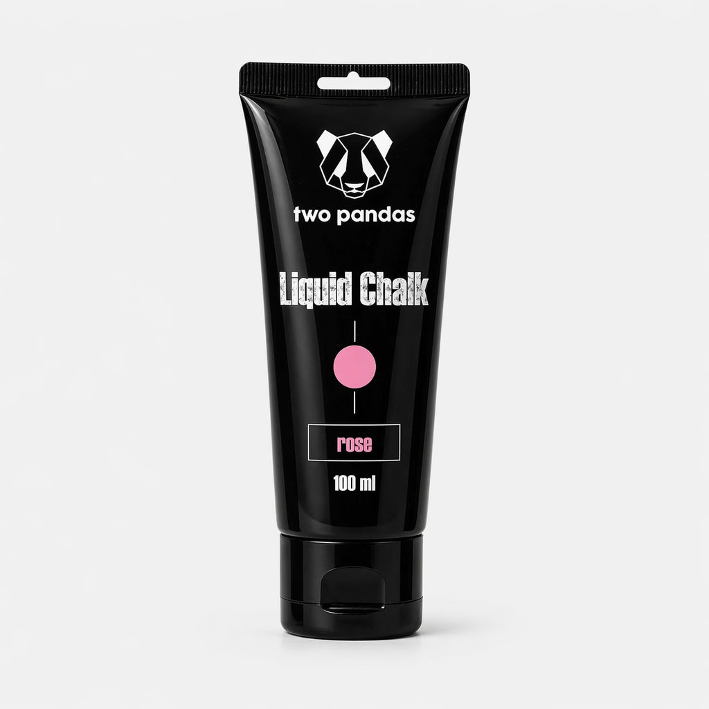 Tube of Two Pandas liquid chalk in rose color on a white background