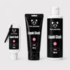 Three containers of two pandas liquid rose scented chalk on a light gray background