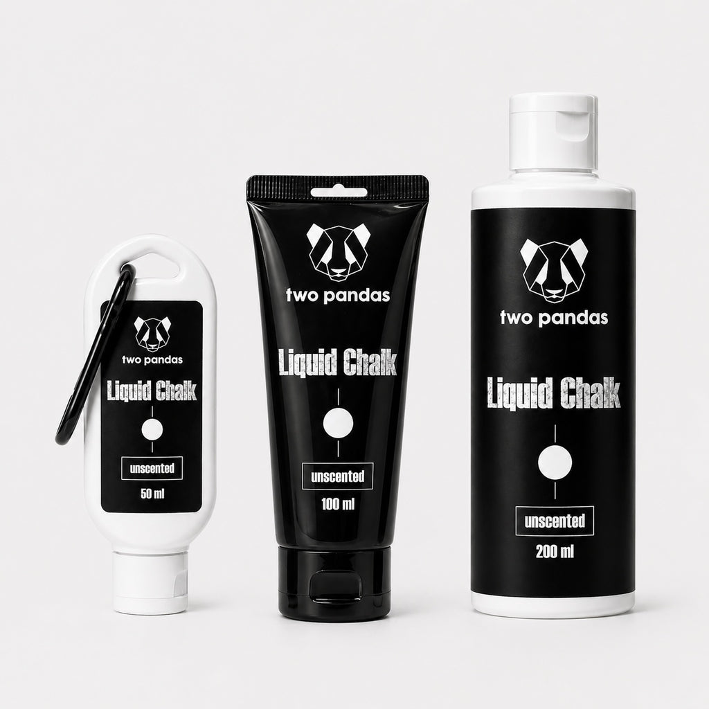 Three containers of two pandas liquid unscented chalk on a white background