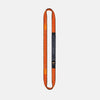 Orange and black resistance band on a light gray background
