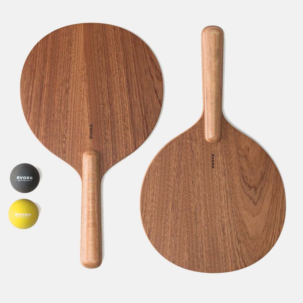 Beach Paddle Tennis Set | Walnut Wood Paddles, Blue Cover - ninjoo