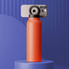 Orange water bottle with a smartphone on a blue background
