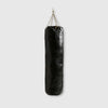 Black punching bag with a chain on a light gray background