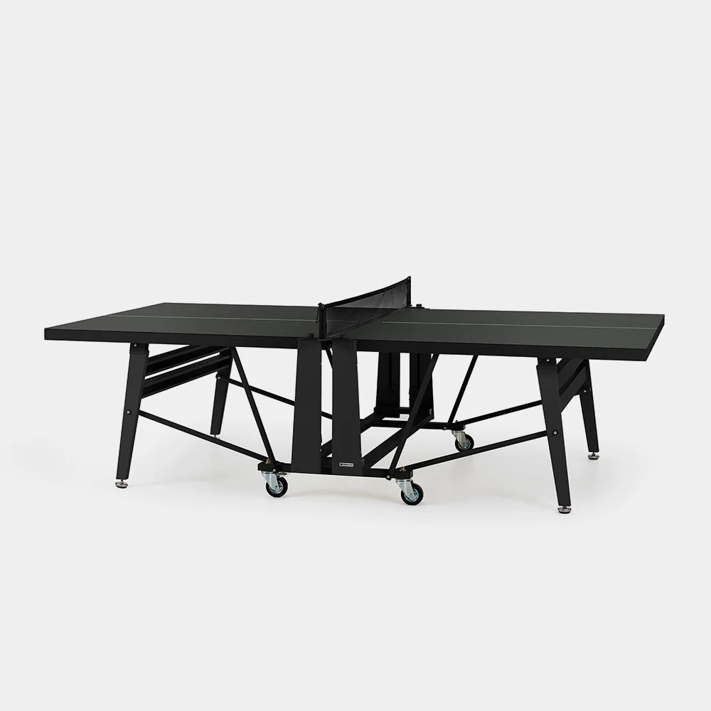 Black ping pong table on a white background