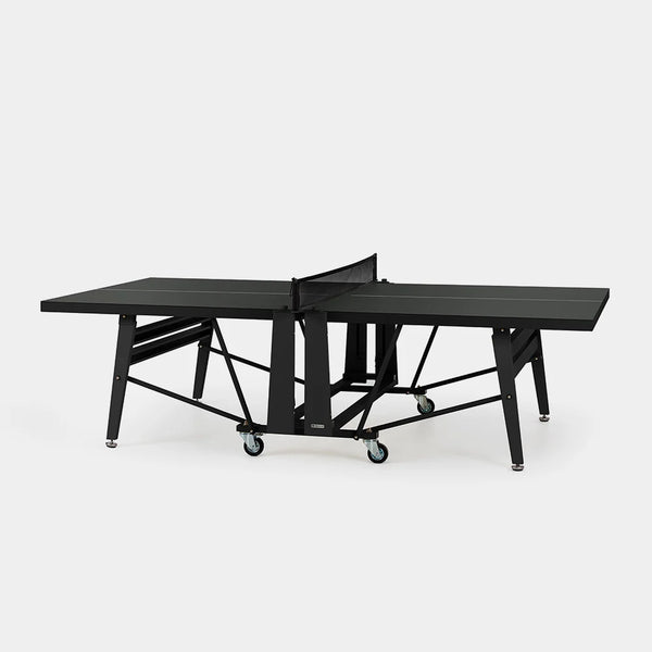 Black ping pong table on a white background