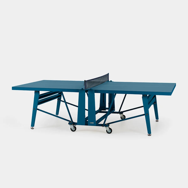 Blue ping pong table on a white background