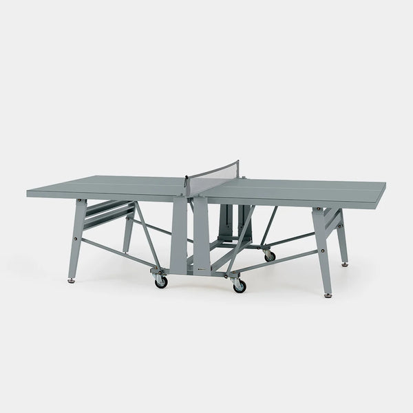 Gray ping pong table on a white background