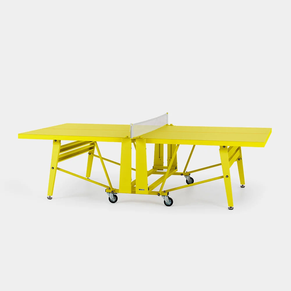 Yellow ping pong table on a white background