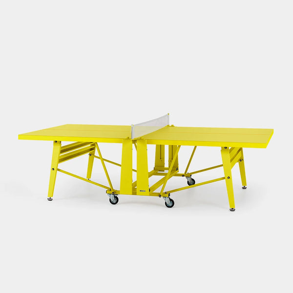 Yellow ping pong table on a white background