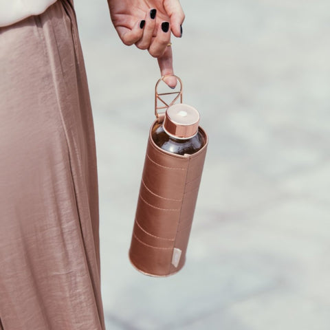 Glass Water Bottle + Faux Leather Sleeve | Mismatch Bronze 750ml | Equa